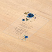 Luxe Blauw Gouden Bloemen Boy Toewijding Acryl Uitnodigingen (Laagn)