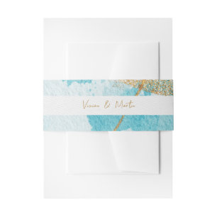 Luxe Blauw & Gouden Waterverf Abstract Uitnodigingen Wikkel