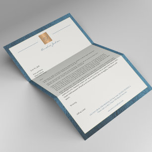 Luxe blauw lederen lijst gouden monogram bedrijf briefhoofd