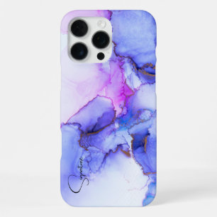 Luxe blauw paarse alcohol inkt marmer telefoonhoes iPhone 16 pro max hoesje