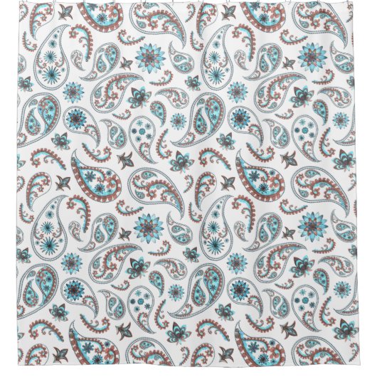 Luxe blauw & wit Paisley douchegordijn (Voorkant)