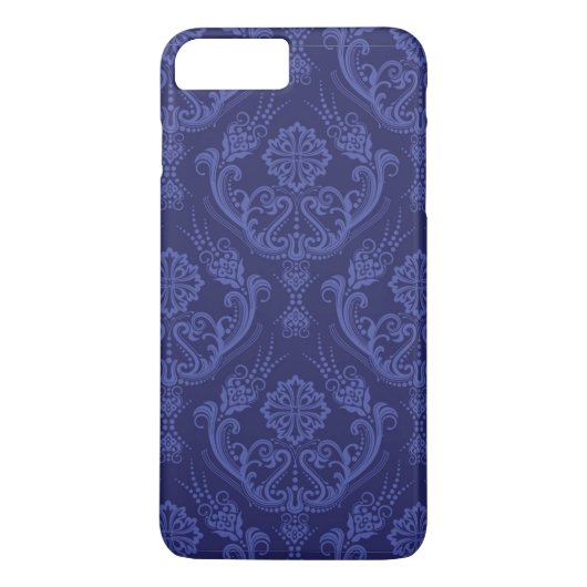 Luxe blauwe bloemendamaskbehang Case-Mate iPhone case (Achterkant)