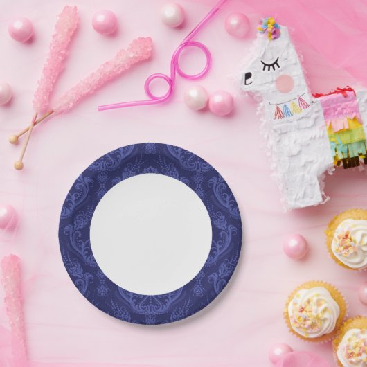 Luxe blauwe damesbehang papieren bordje (Feest)