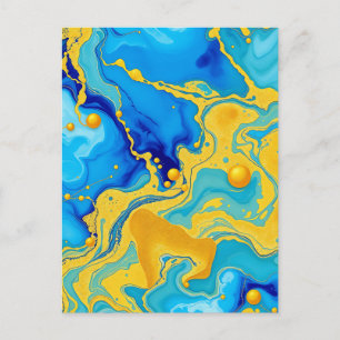 Luxe blauwe en gouden alcohol inkt abstracte kunst briefkaart