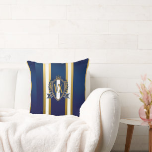 Luxe blauwe en witte monogram gegraveerde decorati kussen
