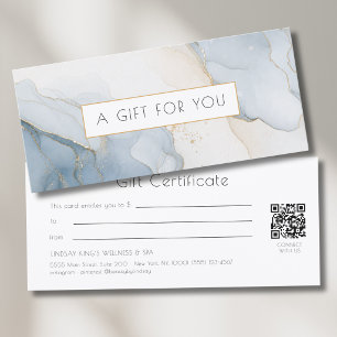 Luxe blauwe gouden marmeren QR-code cadeaubon