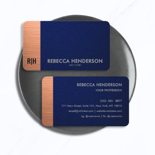 Luxe Blauwe Leer met Koperen Accent Monogram Visitekaartje