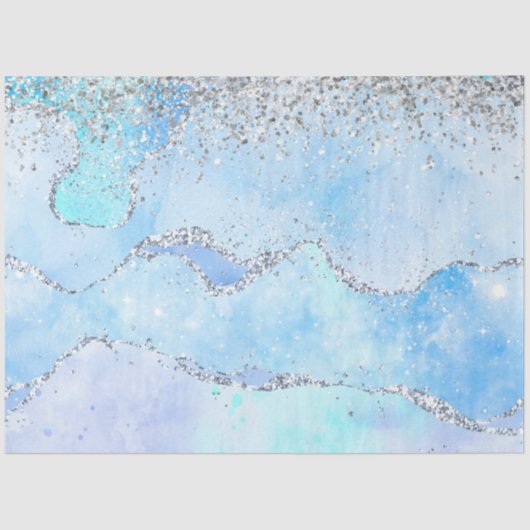 Luxe blauwe marmer en zilveren glitter tissuepapier (Voorkant)