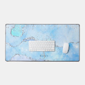 Luxe blauwe marmer & zilverglitter met naam-monogr bureaumat (Keyboard & Muis)
