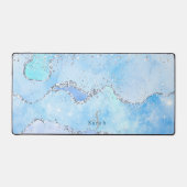 Luxe blauwe marmer & zilverglitter met naam-monogr bureaumat (Voorkant)