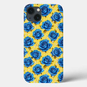 Luxe Blauwe Rozen Stijlvol Elegant Bloemendesign iPhone 13 Hoesje