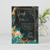 Luxe Blauwgroen en Gouden Bloemenagaat Verjaardags Bedankkaart (Staand voorkant)