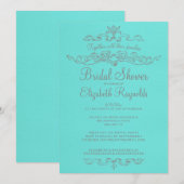 Luxe Blauwgroen en Silver Bridal Shower-uitnodigin Kaart (Voorkant / Achterkant)