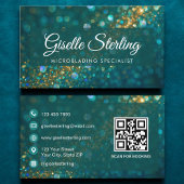 Luxe Blauwgroen Gouden Glitter Microblading QR-cod Visitekaartje
