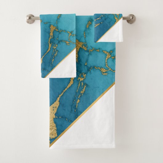 LUXE BLAUWGROEN WITTE, GOUDE, GEREEDSCHAP MET TOWE BAD HANDDOEK (Insitu)