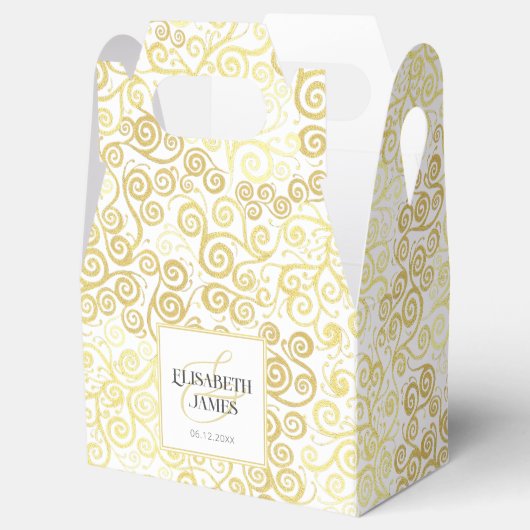 Luxe bloeien chique winter wit en goud bruiloft bedankdoosjes (Geopend)