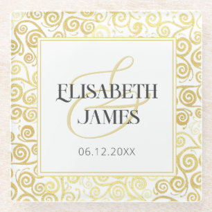 Luxe bloeien chique winter wit en goud bruiloft glazen onderzetter