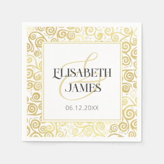 Luxe bloeien chique winter wit en goud bruiloft servet (Voorkant)