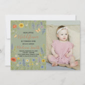 Luxe Bloemen Eerste Verjaardag Uitnodiging met fot (Voorkant)