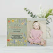 Luxe Bloemen Eerste Verjaardag Uitnodiging met fot (Staand voorkant)