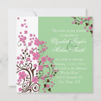 Luxe Bloemen Kersenbloesem Groene Bruiloft Uitnodi Kaart
