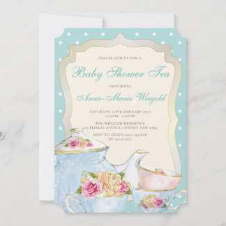 Luxe bloemige baby shower theeparty polka stippen kaart