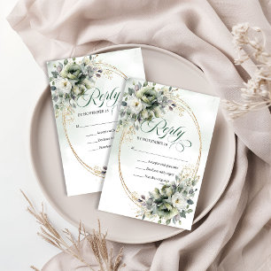 Luxe Bloemrijke Boheemse Eucalyptus Groen Huwelijk RSVP Kaartje