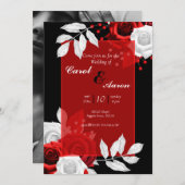 luxe bloemrijke zwarte, witte en rode trouw kaart (Voorkant / Achterkant)