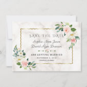 Luxe Blozende Bloemen Gouden Lijst Marmeren Huweli Save The Date (Voorkant)