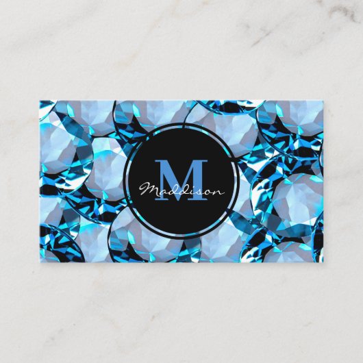 Luxe Blue Crystal Jewel Carte de visite design (Devant)