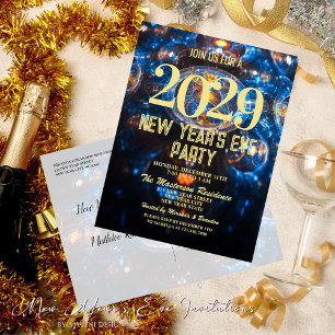 Luxe Blue Gold New Years Eve Party Invitation