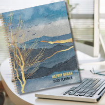 Luxe Blue Gold Waterverf Mountain