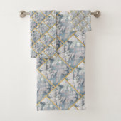 LUXE BLUE MARBLE GRID BATHROOM TOWEL SET BAD HANDDOEK (Insitu)