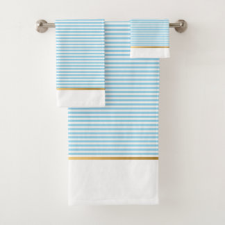LUXE BLUE WHITE STRIPE GOLD BATHROOM TOWEL SET BAD HANDDOEK