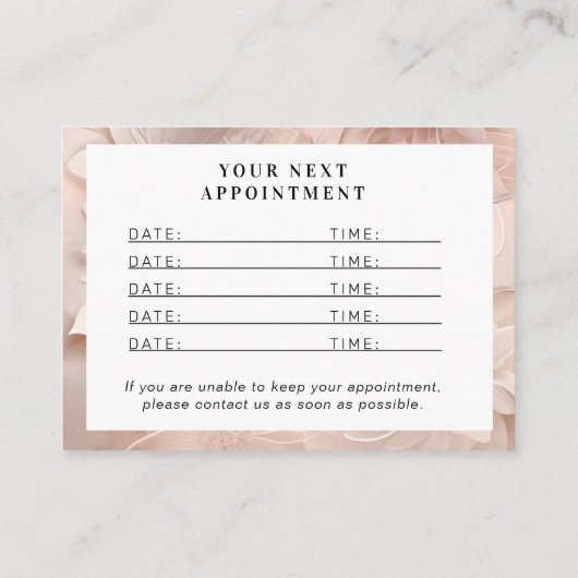 Luxe, Blush-beige, Bloem, Herinnering Afspraak Afsprakenkaartje (Achterkant)
