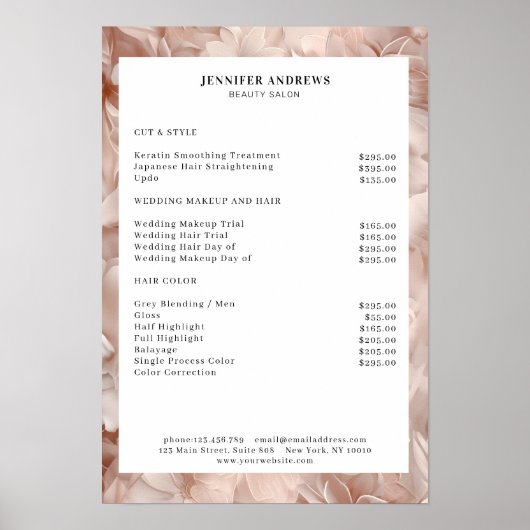 Luxe, Blush-Beige, Bloem, Salon prijslijst Poster (Voorkant)