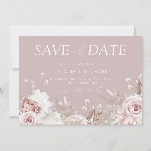 Luxe Blush Bloemen Botanische Bruiloft Save The Date (Voorkant)