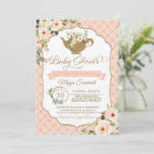 Luxe Blush Bloemen Meisje Tea Party Baby shower Kaart (Staand voorkant)