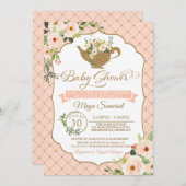 Luxe Blush Bloemen Meisje Tea Party Baby shower Kaart (Voorkant / Achterkant)
