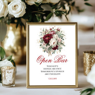 Luxe Blush Bourgondië Open Bar Huwelijksaffiche Poster