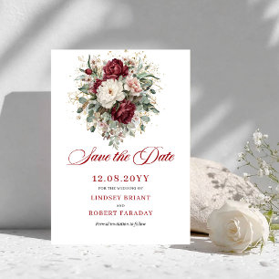 Luxe Blush Burgundy Goud Save The Date Kaart