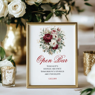 Luxe Blush Burgundy Open Bar Tafelkaart Poster