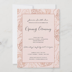 LUXE BLUSH PINK ROSE GOLD FLORAL OPENING CEREMONY KAART