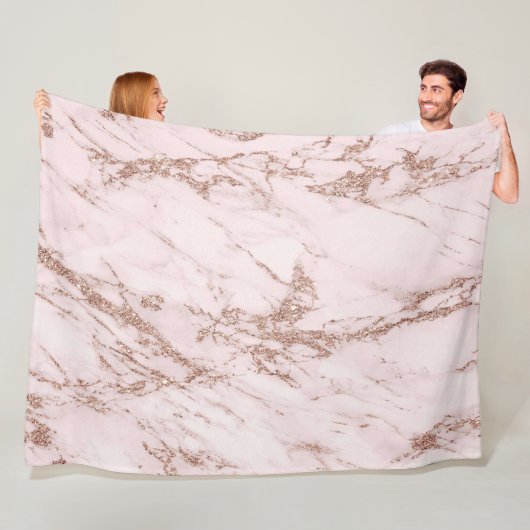 Luxe Blush Roos Roze Glitter Marble Fleece Deken (In situ)