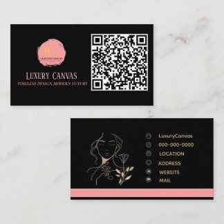 Luxe Blush rose QR Code Carte de visite de beauté