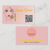 Luxe Blush rose QR Code Carte de visite de beauté (Devant / Derrière)