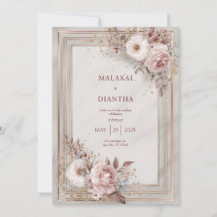 Luxe Blush Roze Gouden Lijst Bloem Bruiloft Kaart