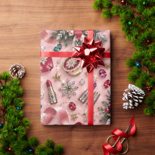 Luxe Blush Roze Juwelen Cosmetica Kerstmis Cadeaupapier