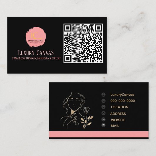 Luxe Blush Roze QR Code Beauty Visitekaartje (Voorkant / Achterkant)
