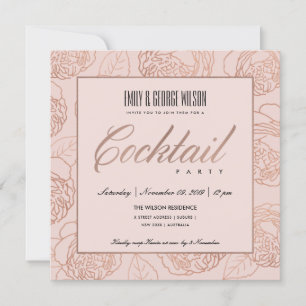 LUXE BLUSH ROZE ROSE GOLD BLOEMEN COCKTAILPARTY KAART